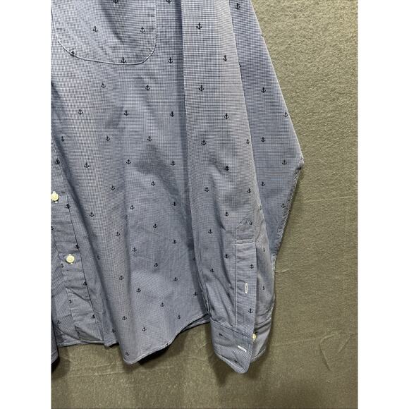 Brooks Brothers Friday Shirt Poplin Anchor Print Blue Mens Size Large - Picture 3 of 9